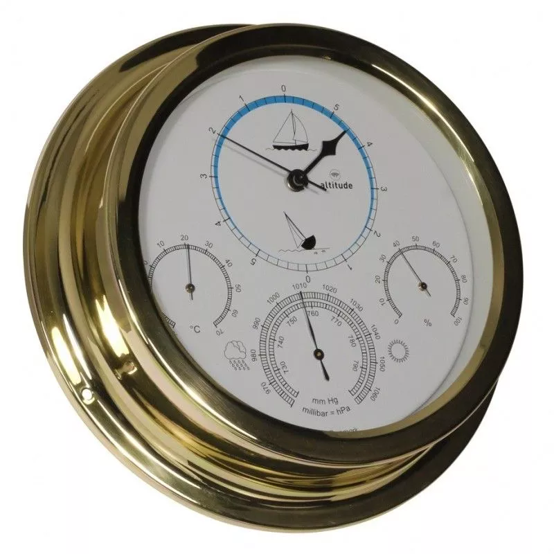 Altitude Tide Clock With Barometer/Thermometer/Hygrometer Brass Ø224 mm