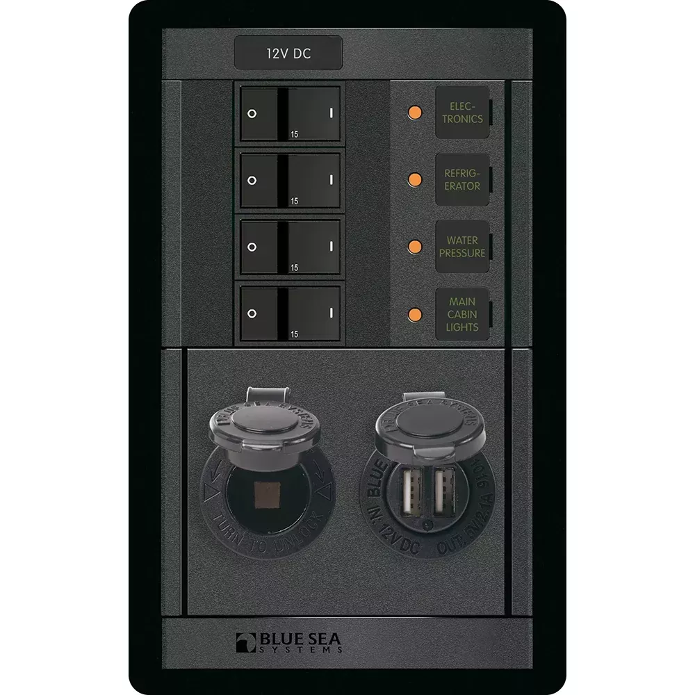 Blue Sea 1495 - 360 Panel - 4 Position 12V w/Dual USB12V Socket [1495]