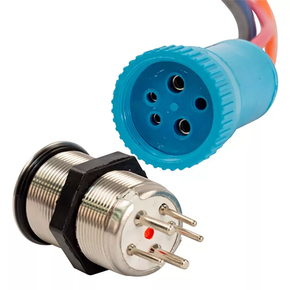 Bluewater 22mm Push Button Switch - Off/On Contact - Blue/Red LED - 4' Lead