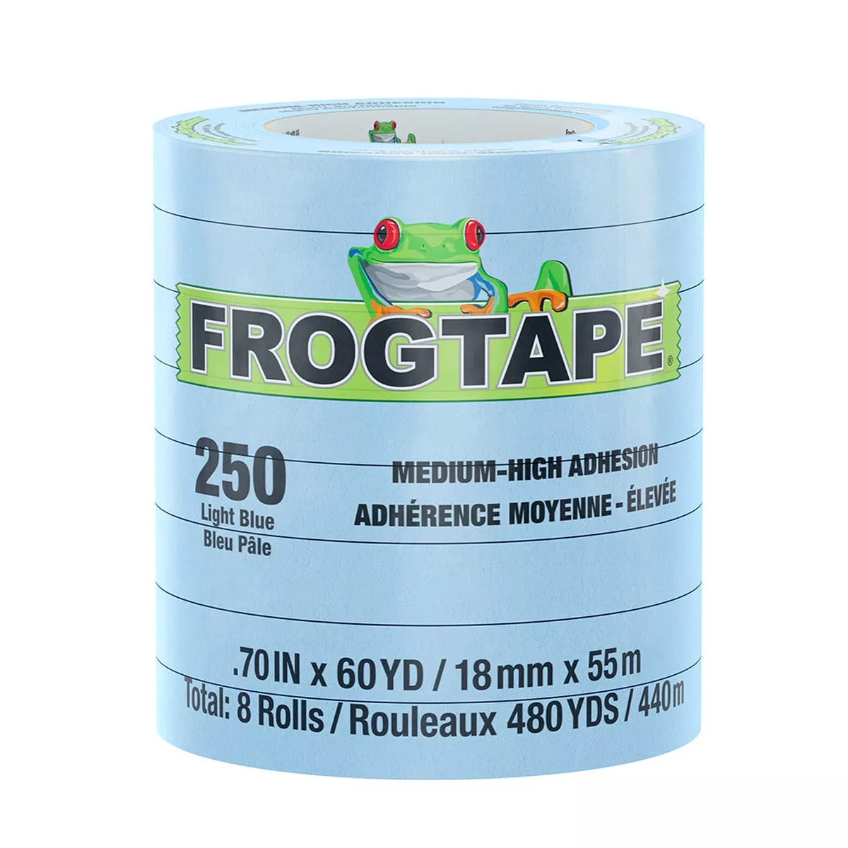 FrogTape CP 250 Medium-High Adhesion Masking Tape - 18MM x 55M x 12-Pack - Light Blue - Rated f/250F