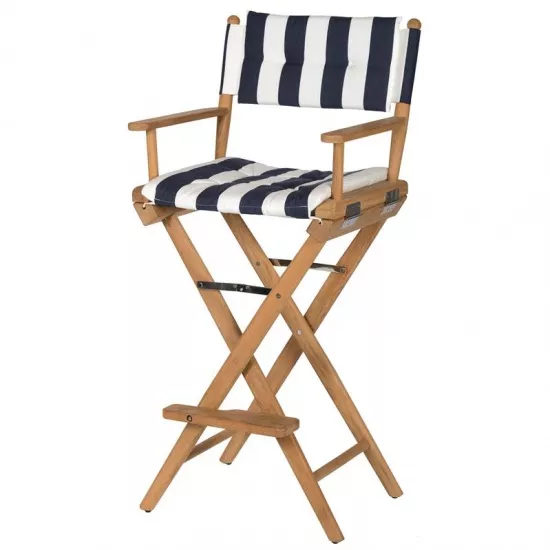 High Teak Folding Director's Chair Navy/Wit Deluxe
