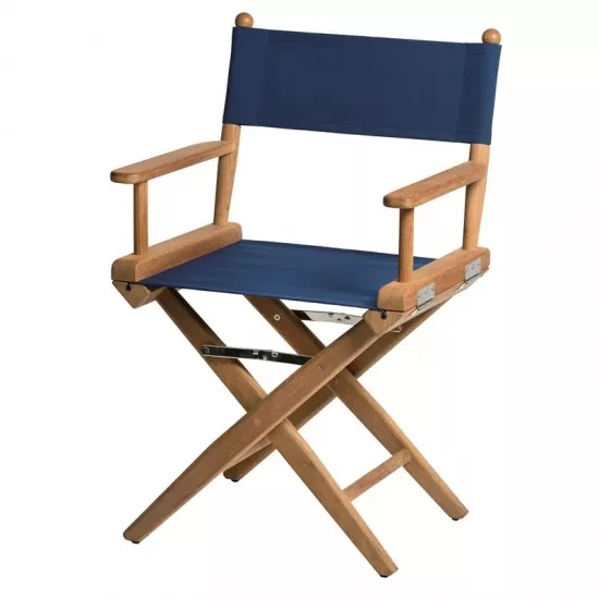Teak Folding Director's Chair Navy Canvas