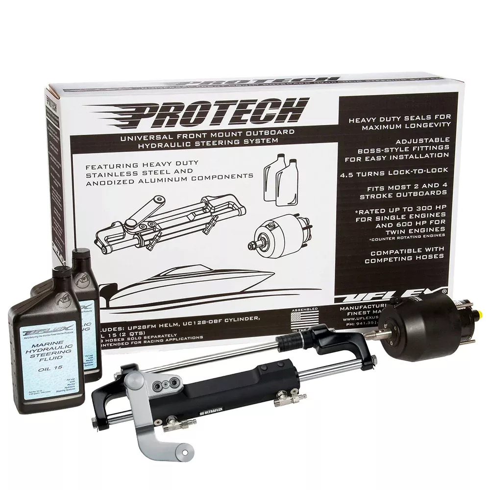 Uflex PROTECH 3.1 Front Mount OB Hydraulic System - Includes UP28 FM Helm, OilUC128-TS/3 Cylinder - No Hoses