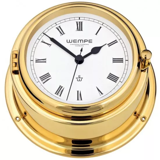 WEMPE BREMEN II Brass Porthole Ship's Clock Roman Numbers Ø 150 x 75 mm